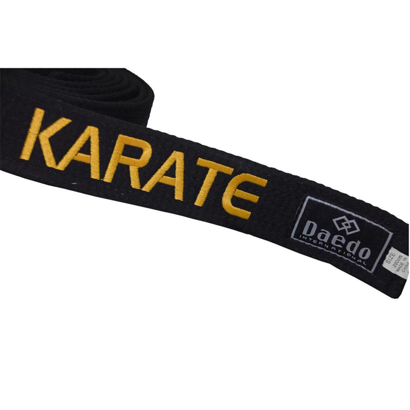 Dae Do Cintura Nera Karate ricamata Oro personalizzata (ALTEZZA 4,5 CM - Tag. 5° CM  290)