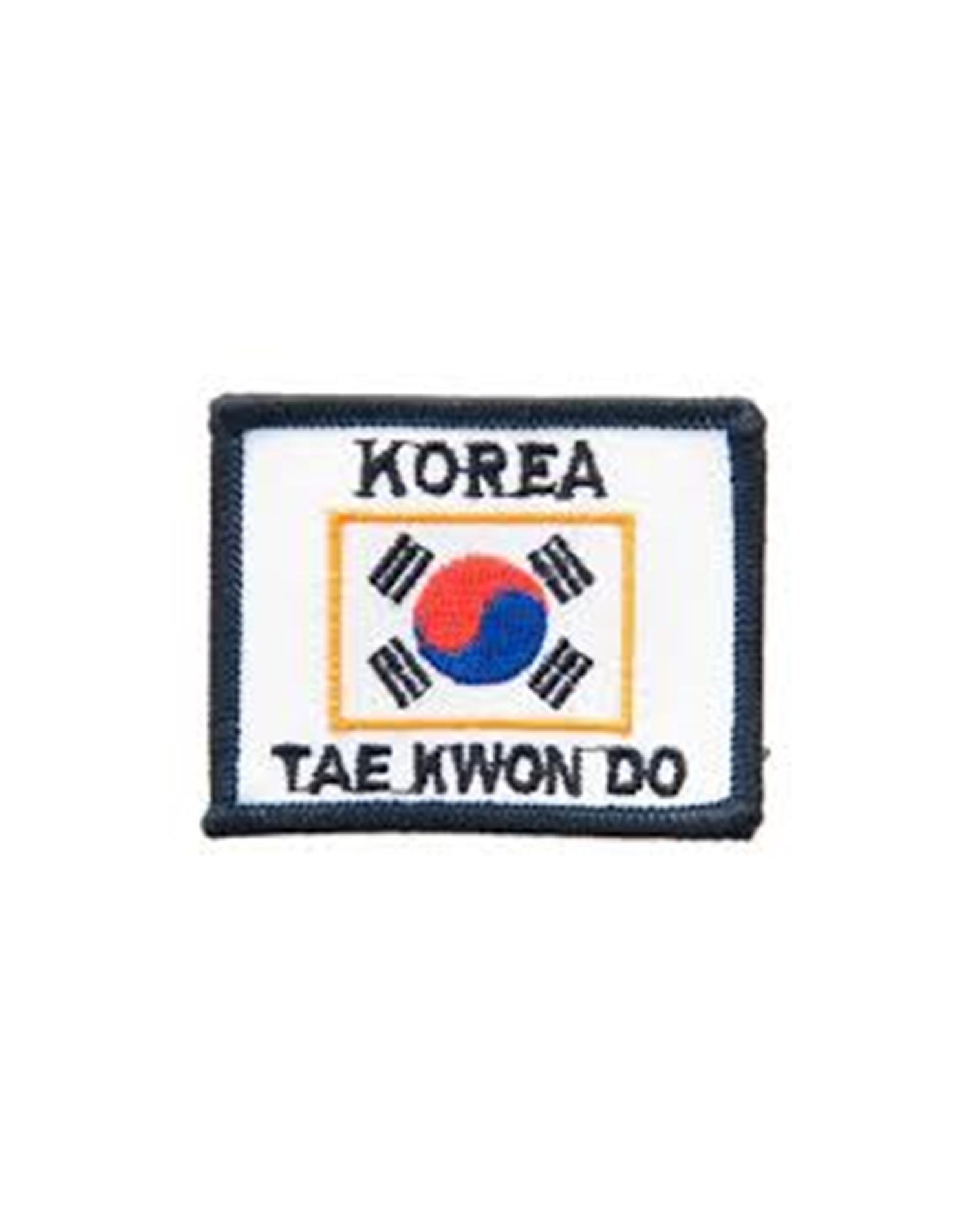 Dae Do Bandiera koreana piu scritta  korea e taekwndo  (8 * 8 cm - BIANCO)